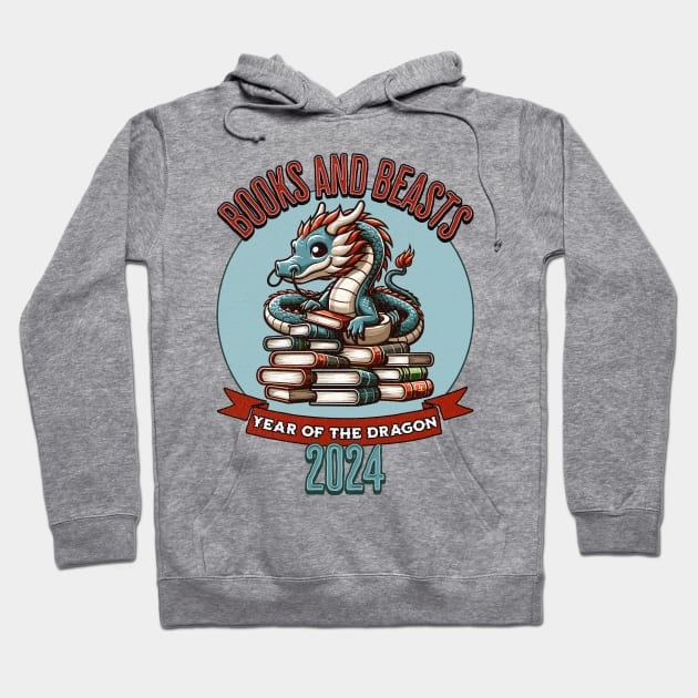 Books And Beasts - Year of the dragon - 2024 Hoodie by Quirk Print Studios 